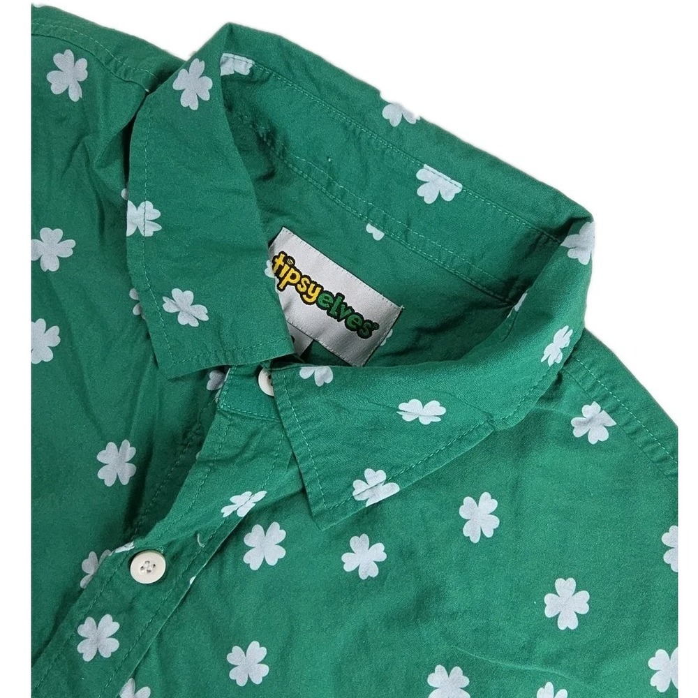 Mens Tipsy Elves S/S Button Up Sz XL Green W/White Shamrocks Shirt